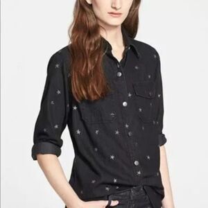 Current/Elliott Women's The Perfect Shirt with Stars in Black Denim Button Down
